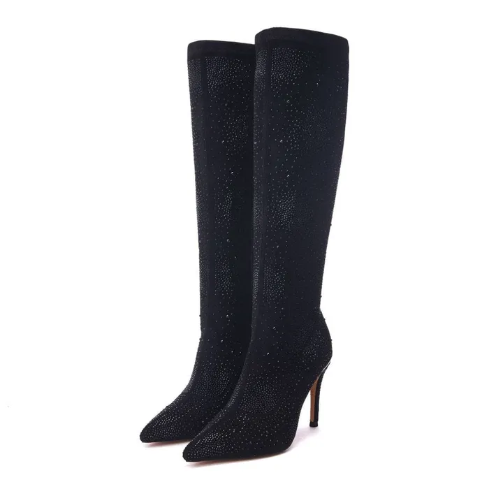 Knee High Boots Women Moda In Pelle Tiarra Black Alcantara