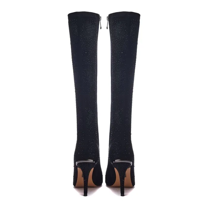 Knee High Boots Women Moda In Pelle Tiarra Black Alcantara