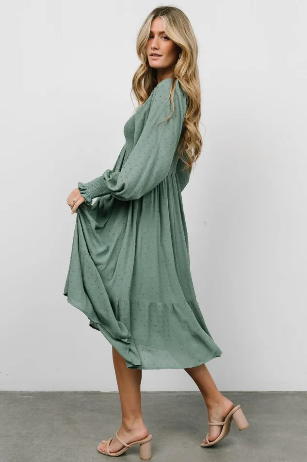 Lainey Smocked Dotted Midi Dress Dark Sage Women Baltic Born Mother Of The Bride Lainey Smocked Dotted Midi Dress Dark Sage Women Baltic Born Mother Of The Bride