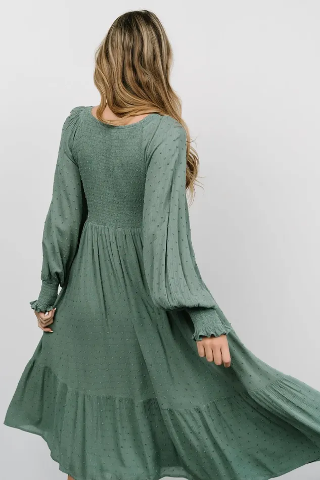 Lainey Smocked Dotted Midi Dress Dark Sage Women Baltic Born Mother Of The Bride Lainey Smocked Dotted Midi Dress Dark Sage Women Baltic Born Mother Of The Bride