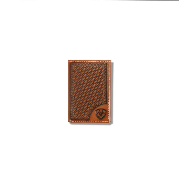 Lattice Embossed Trifold Wallet Tan Men Ariat Bags and Wallets
