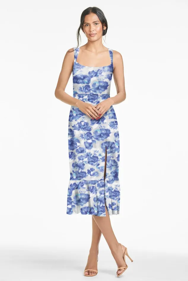 Laura Dress 8211 Azure Watercolor Floral Women Sachin and Babi Sleeveless