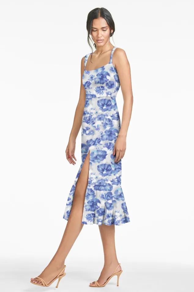 Laura Dress 8211 Azure Watercolor Floral Women Sachin and Babi Sleeveless