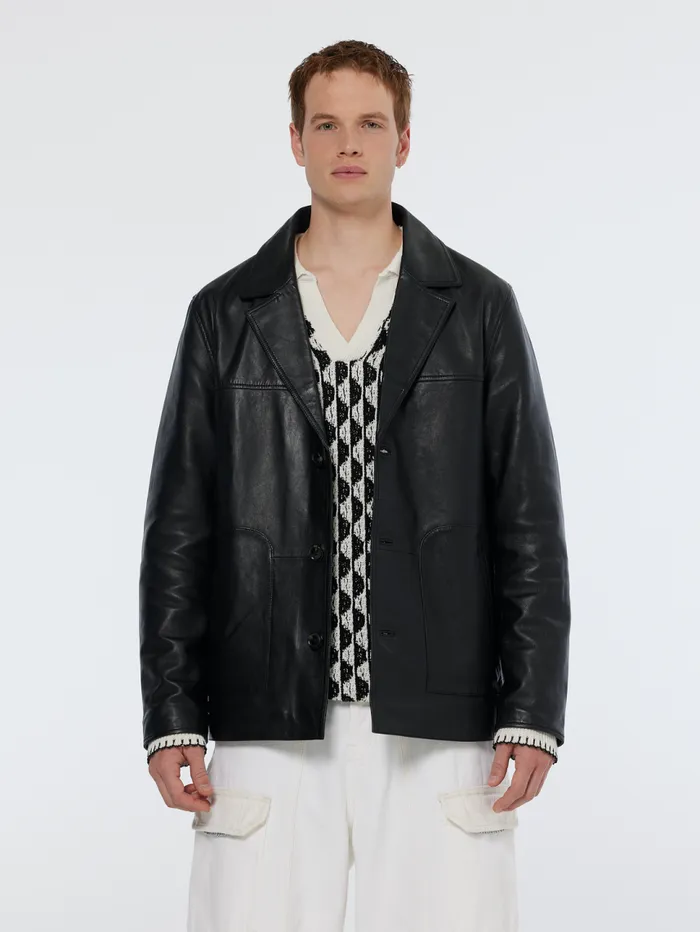 Leather Blazer Jacket Black Men Scotch and Soda Jackets and Coats