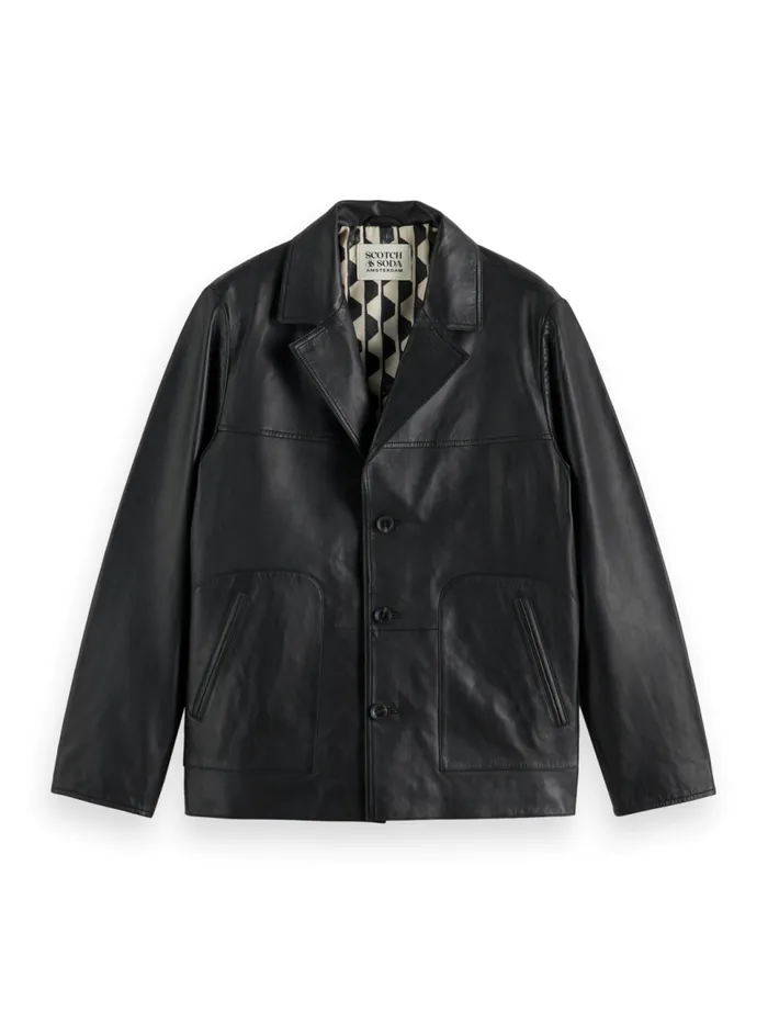 Leather Blazer Jacket Black Men Scotch and Soda Jackets and Coats