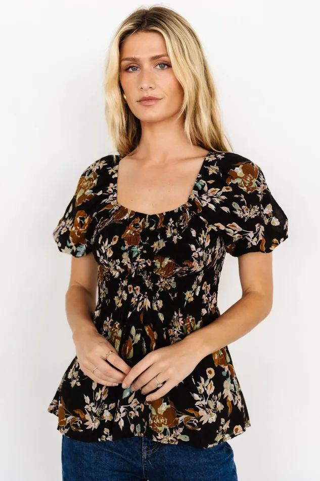 Leonora Smocked Blouse Black Multi Women Baltic Born Blouses Shirts