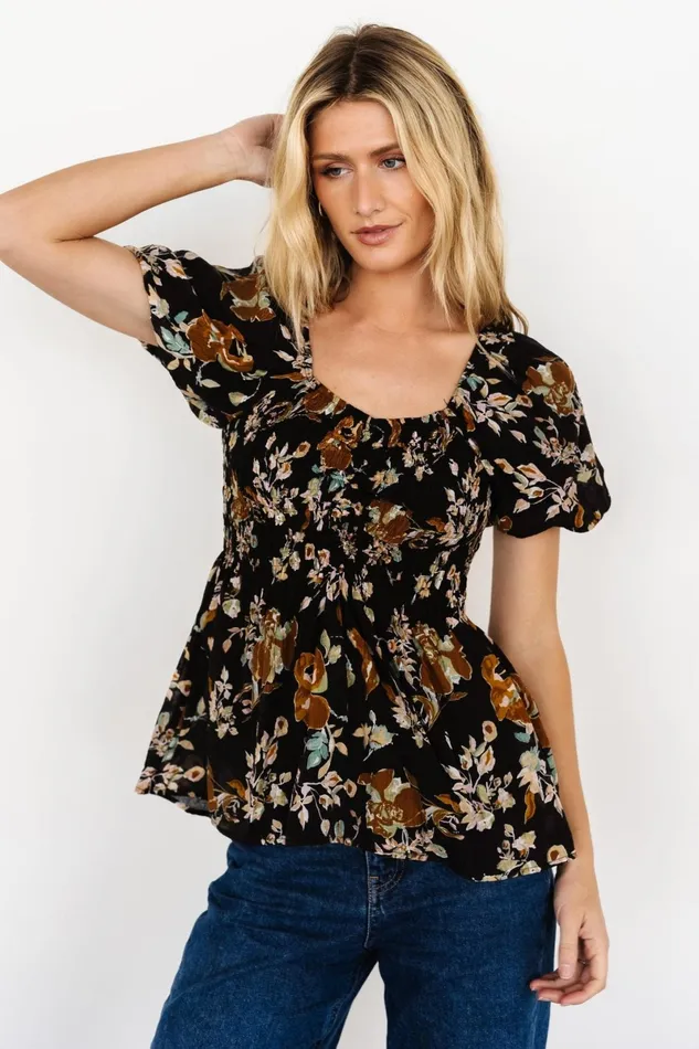 Leonora Smocked Blouse Black Multi Women Baltic Born Blouses Shirts Leonora Smocked Blouse Black Multi Women Baltic Born Blouses Shirts