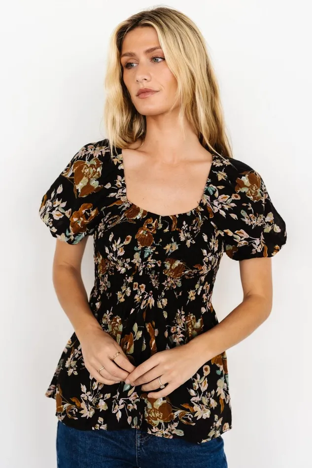 Leonora Smocked Blouse Black Multi Women Baltic Born Blouses Shirts Leonora Smocked Blouse Black Multi Women Baltic Born Blouses Shirts