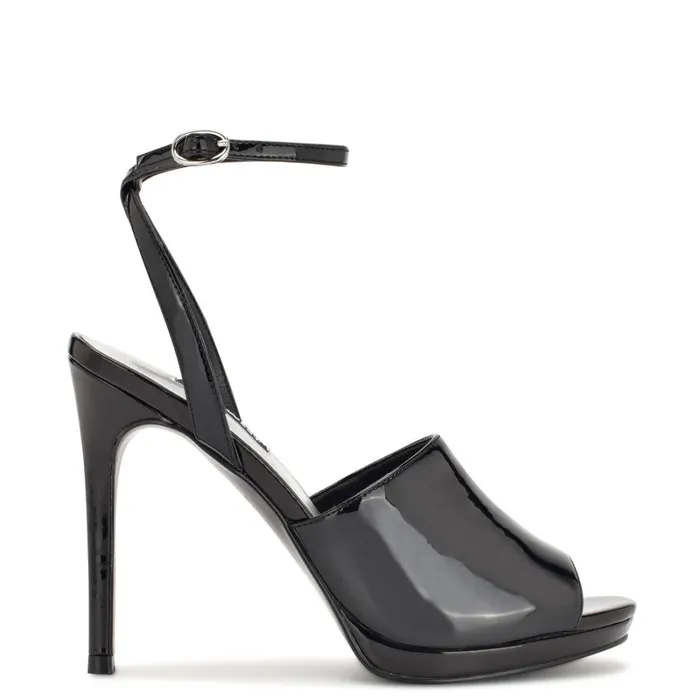 Limbery Anke Strap Sandals Black Patent Women Nine West High Heels