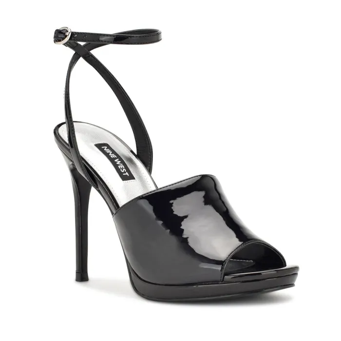 Limbery Anke Strap Sandals Black Patent Women Nine West High Heels Limbery Anke Strap Sandals Black Patent Women Nine West High Heels