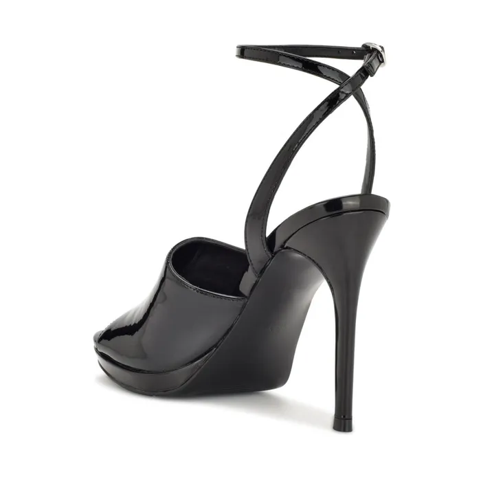 Limbery Anke Strap Sandals Black Patent Women Nine West High Heels Limbery Anke Strap Sandals Black Patent Women Nine West High Heels
