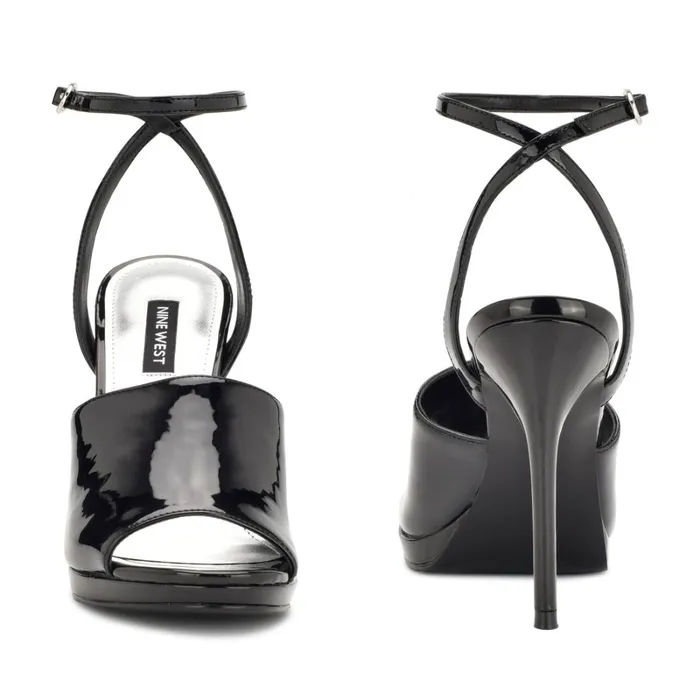 Limbery Anke Strap Sandals Black Patent Women Nine West High Heels Limbery Anke Strap Sandals Black Patent Women Nine West High Heels