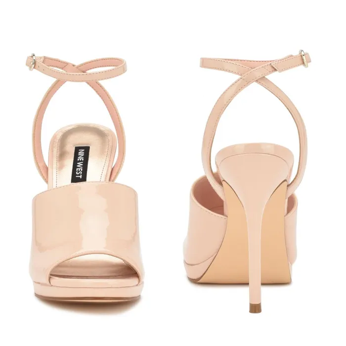 Limbery Anke Strap Sandals Light Natural Patent Women Nine West High Heels Limbery Anke Strap Sandals Light Natural Patent Women Nine West High Heels