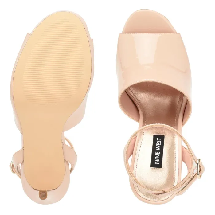 Limbery Anke Strap Sandals Light Natural Patent Women Nine West High Heels Limbery Anke Strap Sandals Light Natural Patent Women Nine West High Heels