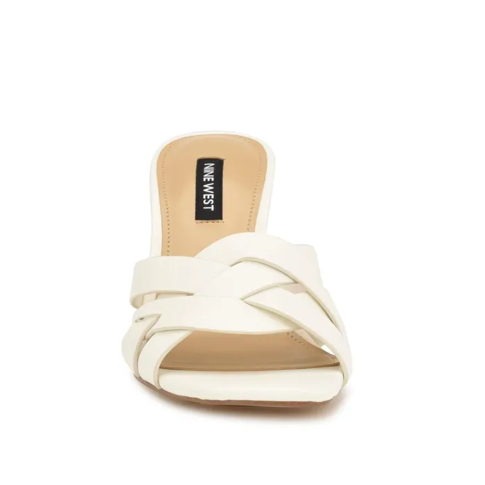 Linette Heeled Slide Sandals White Women Nine West Sandals Linette Heeled Slide Sandals White Women Nine West Sandals