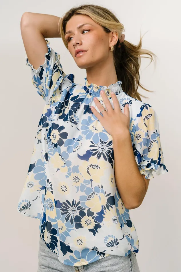 Lisa Ruffle Sleeve Top Blue Floral Women Baltic Born Blouses Shirts Lisa Ruffle Sleeve Top Blue Floral Women Baltic Born Blouses Shirts
