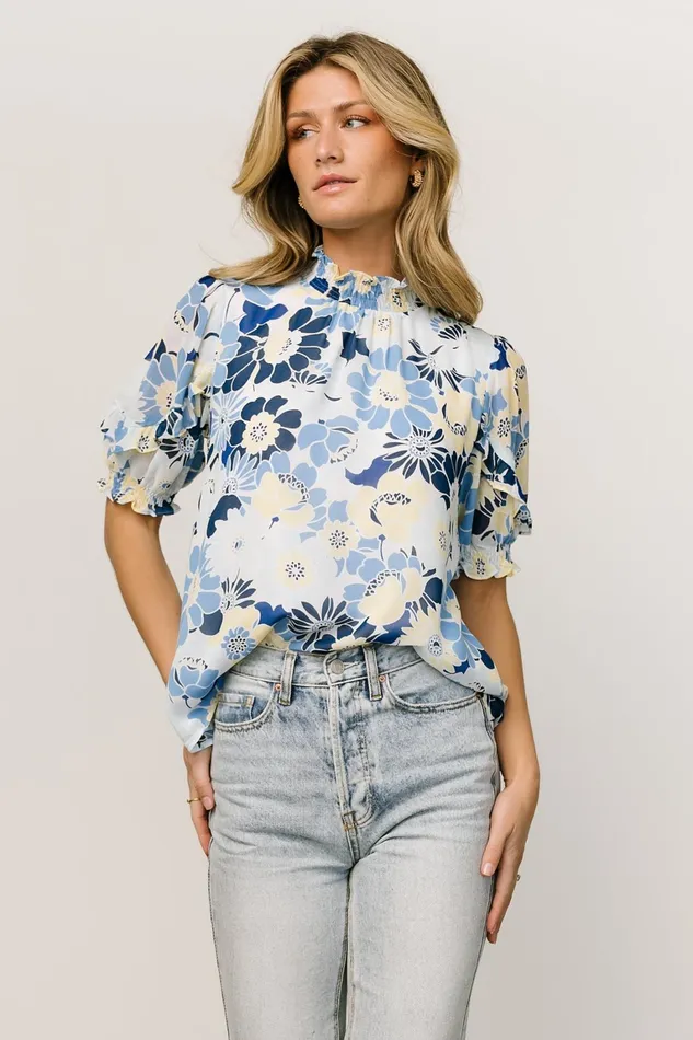Lisa Ruffle Sleeve Top Blue Floral Women Baltic Born Blouses Shirts Lisa Ruffle Sleeve Top Blue Floral Women Baltic Born Blouses Shirts