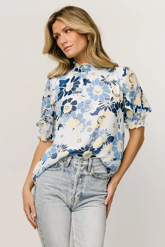 Lisa Ruffle Sleeve Top Blue Floral Women Baltic Born Blouses Shirts Lisa Ruffle Sleeve Top Blue Floral Women Baltic Born Blouses Shirts