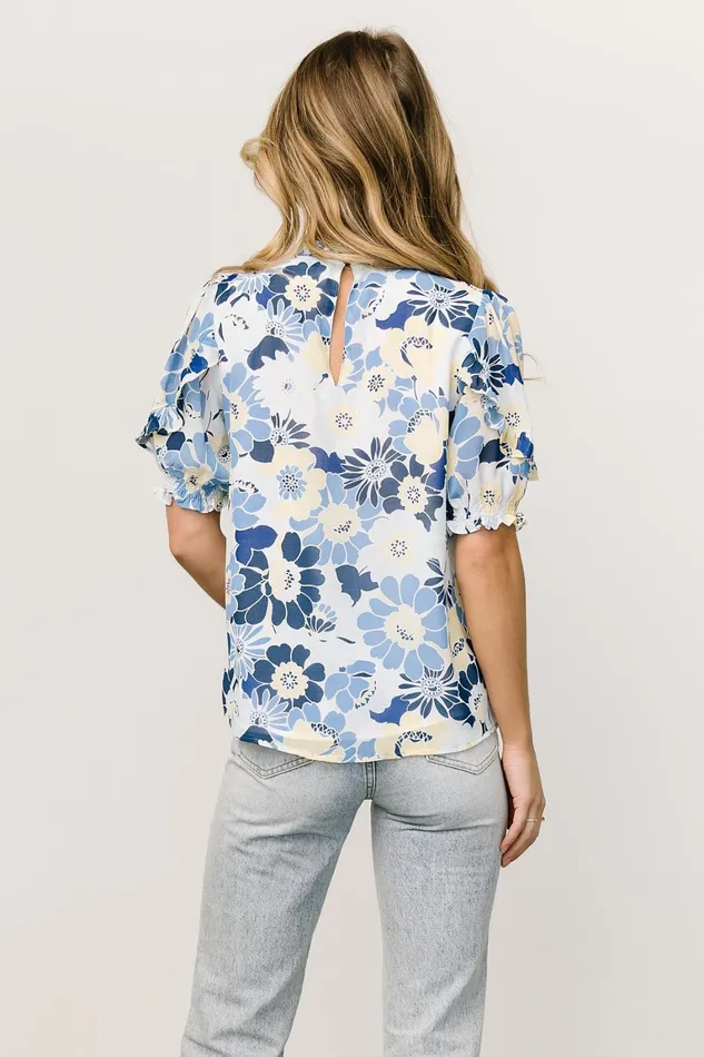 Lisa Ruffle Sleeve Top Blue Floral Women Baltic Born Blouses Shirts Lisa Ruffle Sleeve Top Blue Floral Women Baltic Born Blouses Shirts