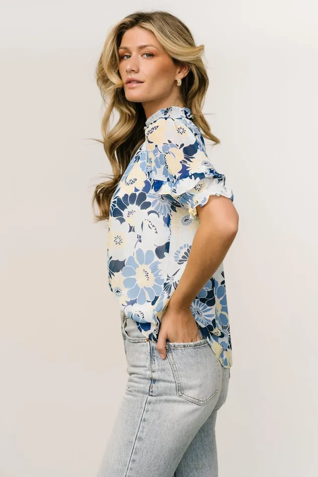 Lisa Ruffle Sleeve Top Blue Floral Women Baltic Born Blouses Shirts Lisa Ruffle Sleeve Top Blue Floral Women Baltic Born Blouses Shirts
