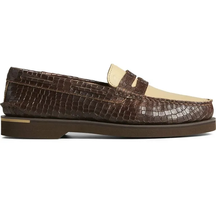 Loafers and Oxfords Men Sperry Authentic Original Penny Double Sole Croc Embossed Loafer Brown