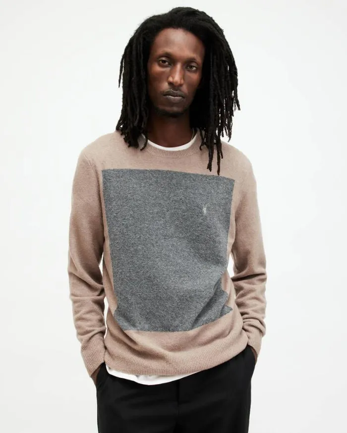 Lobke Knitted Ramskull Crew Neck Jumper Chestnut Taupe Men AllSaints Sweaters