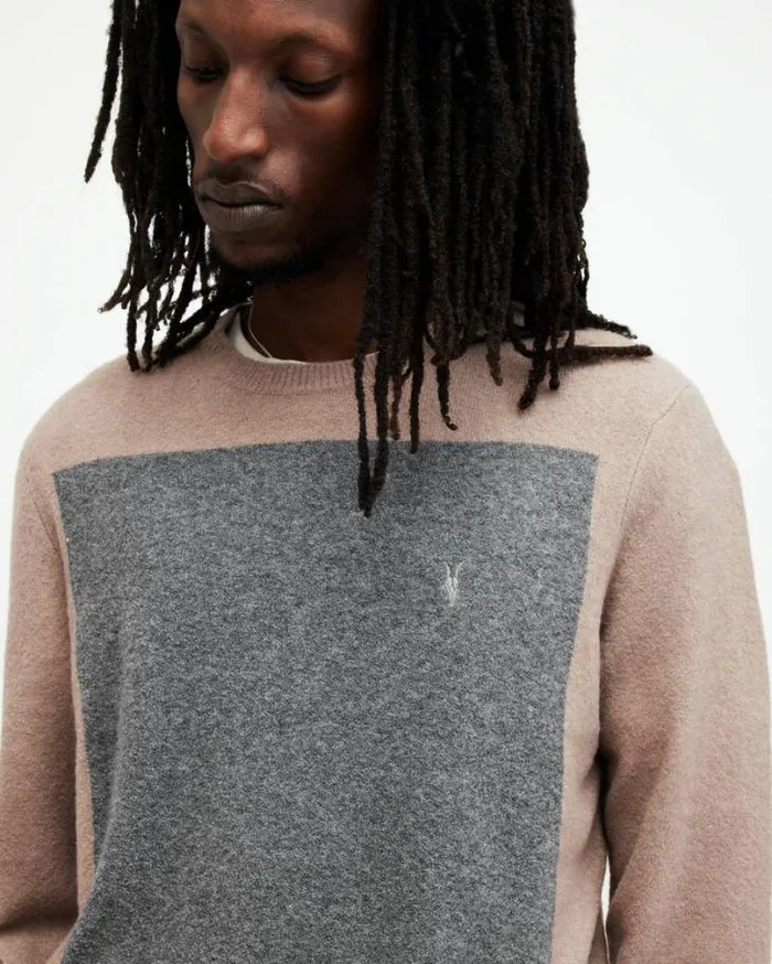 Lobke Knitted Ramskull Crew Neck Jumper Chestnut Taupe Men AllSaints Sweaters Lobke Knitted Ramskull Crew Neck Jumper Chestnut Taupe Men AllSaints Sweaters