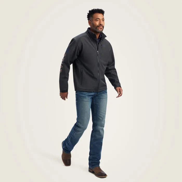 Logo 20 Patriot Softshell Water Resistant Jacket Charcoal Men Ariat Jackets and Vests Logo 20 Patriot Softshell Water Resistant Jacket Charcoal Men Ariat Jackets and Vests