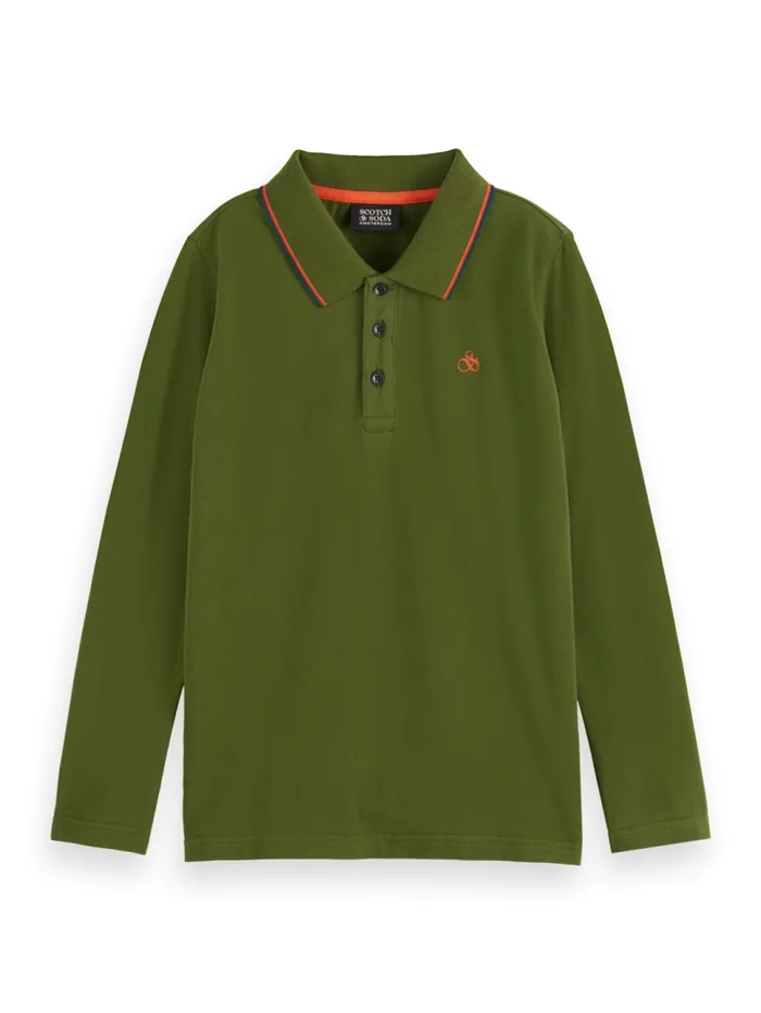 LONGSLEEVED POLO WITH TIPPING Military Kids Scotch and Soda Polo039s