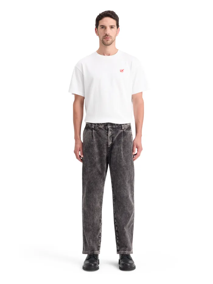 LOOSE TAPERED PLEATED WASHED CORDUROY CHINO Black Men Scotch and Soda Pants