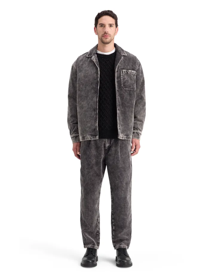 LOOSE TAPERED PLEATED WASHED CORDUROY CHINO Black Men Scotch and Soda Pants