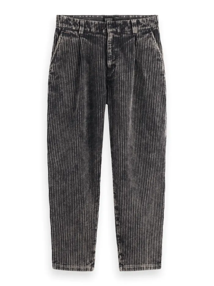 LOOSE TAPERED PLEATED WASHED CORDUROY CHINO Black Men Scotch and Soda Pants