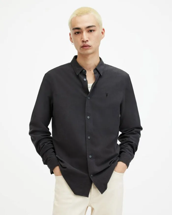 Lovell Slim Fit Ramskull Shirt Washed Black Men AllSaints Shirts
