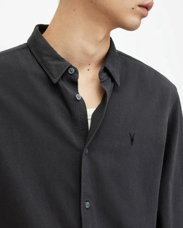 Lovell Slim Fit Ramskull Shirt Washed Black Men AllSaints Shirts