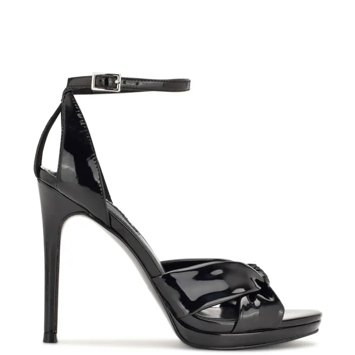 Lovya Ankle Strap Sandals Black Patent Women Nine West High Heels