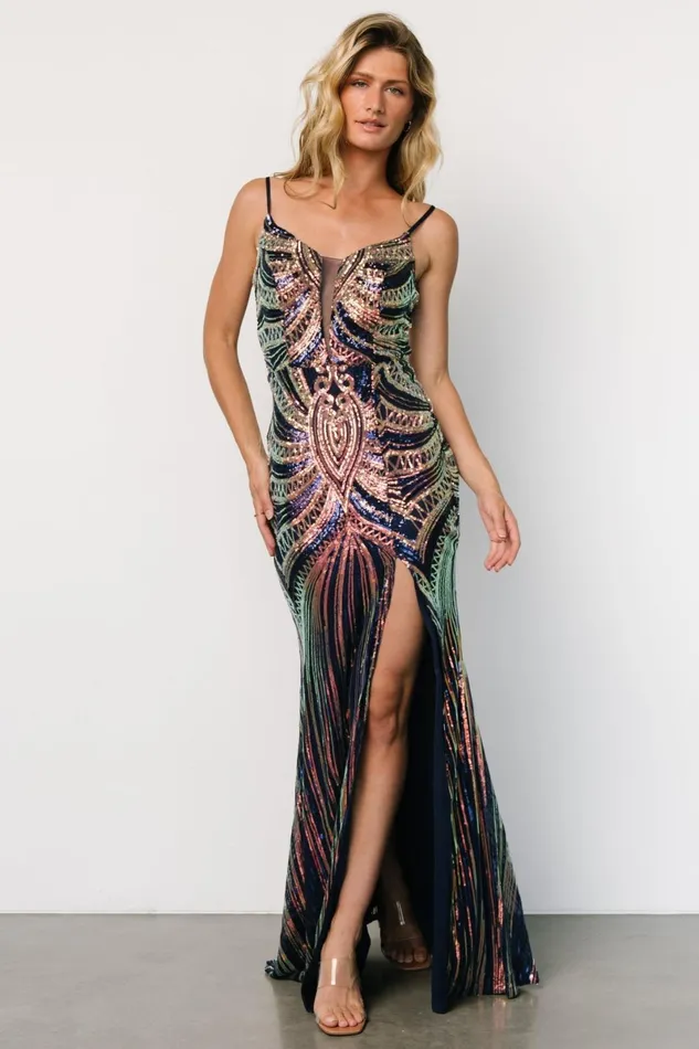 Lucero Sequin Gown Navy Iridescent Women Baltic Born Embellished Sequin Lucero Sequin Gown Navy Iridescent Women Baltic Born Embellished Sequin