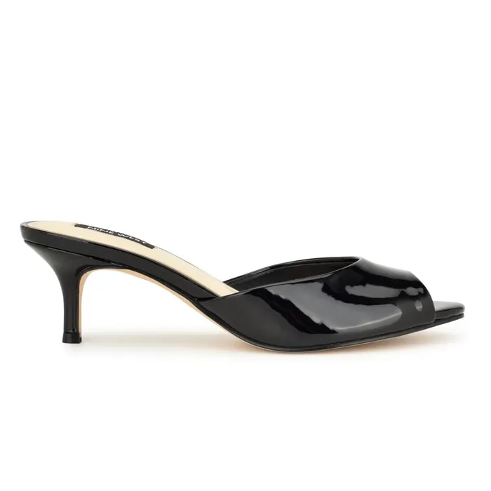 Luvlie Heeled Slide Sandals Black Patent Women Nine West Dress