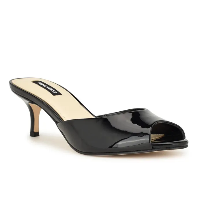 Luvlie Heeled Slide Sandals Black Patent Women Nine West Dress Luvlie Heeled Slide Sandals Black Patent Women Nine West Dress
