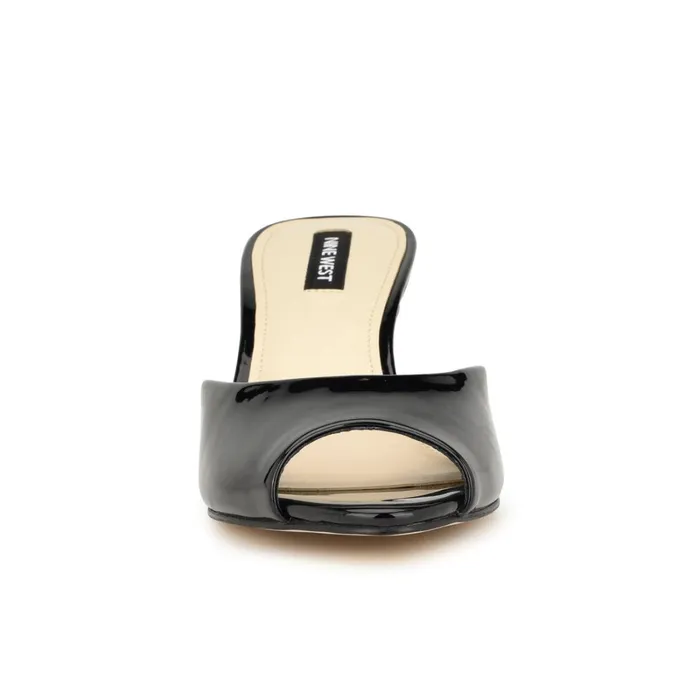 Luvlie Heeled Slide Sandals Black Patent Women Nine West Dress Luvlie Heeled Slide Sandals Black Patent Women Nine West Dress