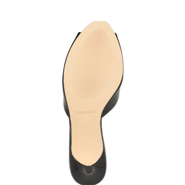 Luvlie Heeled Slide Sandals Black Patent Women Nine West Dress Luvlie Heeled Slide Sandals Black Patent Women Nine West Dress