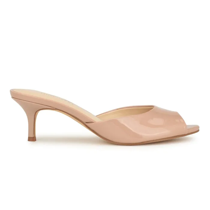 Luvlie Heeled Slide Sandals Natural Patent Women Nine West Low Heel