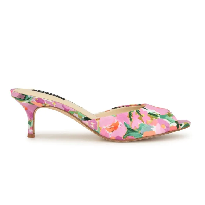 Luvlie Heeled Slide Sandals Pink Floral Women Nine West Heeled