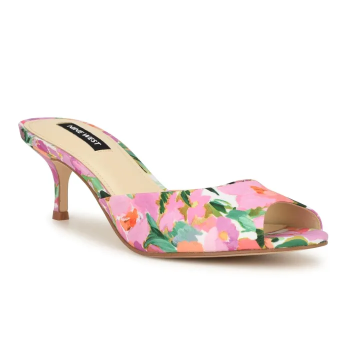 Luvlie Heeled Slide Sandals Pink Floral Women Nine West Heeled Luvlie Heeled Slide Sandals Pink Floral Women Nine West Heeled