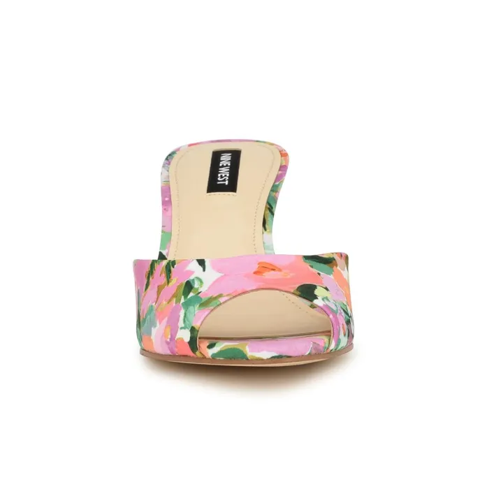 Luvlie Heeled Slide Sandals Pink Floral Women Nine West Heeled Luvlie Heeled Slide Sandals Pink Floral Women Nine West Heeled