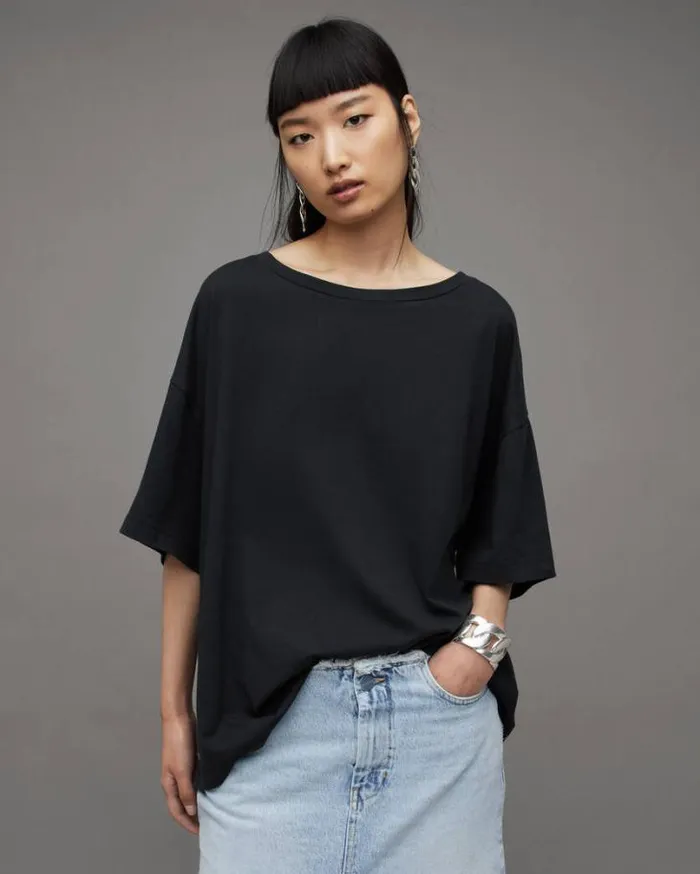 Lydia Oversized Crew Neck TShirt Black Women AllSaints Tops and Shirts