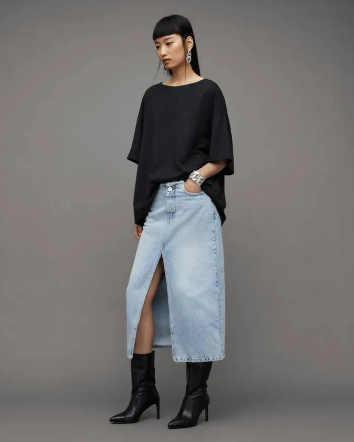 Lydia Oversized Crew Neck TShirt Black Women AllSaints Tops and Shirts