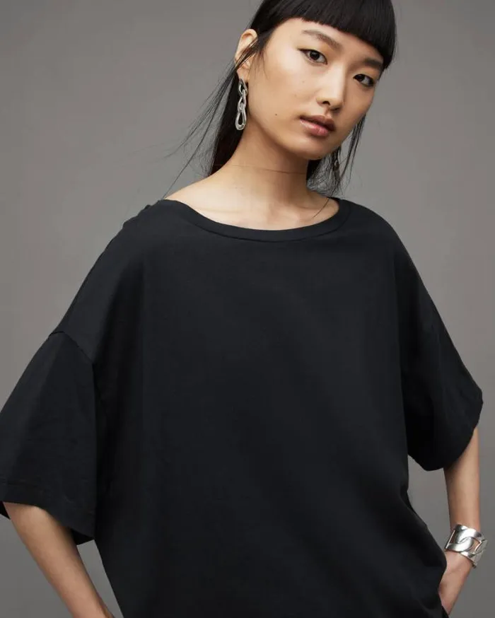 Lydia Oversized Crew Neck TShirt Black Women AllSaints Tops and Shirts