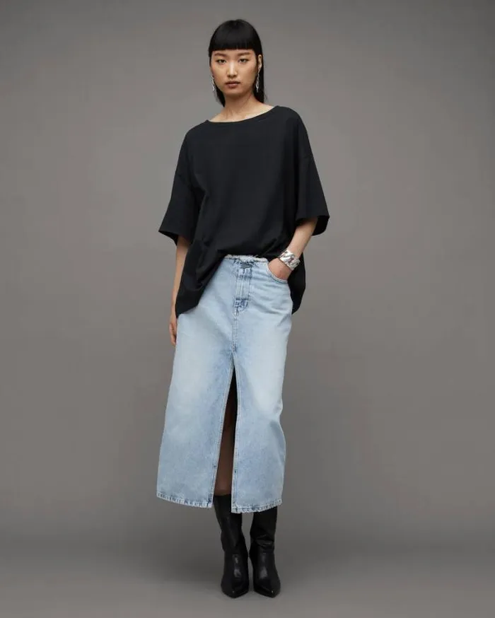Lydia Oversized Crew Neck TShirt Black Women AllSaints Tops and Shirts