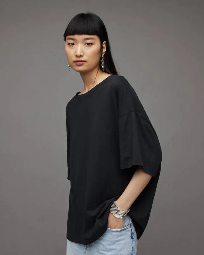Lydia Oversized Crew Neck TShirt Black Women AllSaints Tops and Shirts