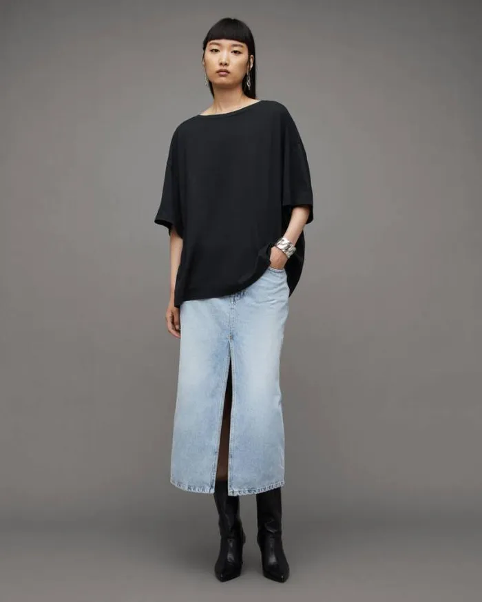 Lydia Oversized Crew Neck TShirt Black Women AllSaints Tops and Shirts